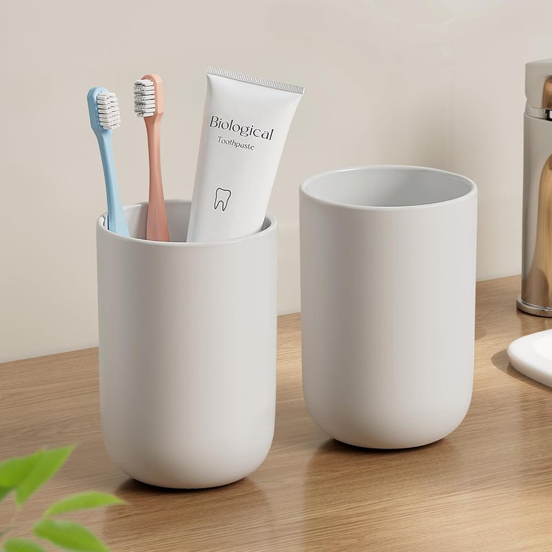 MOPMS Toothbrush Cup 13oz 380ml, Unbreakable Reusable Bathroom Tumbler 2Pcs, Non-Slip Plastic Bathroom Cup Toothbrush Holders for Bathroom, Grey - Image 1